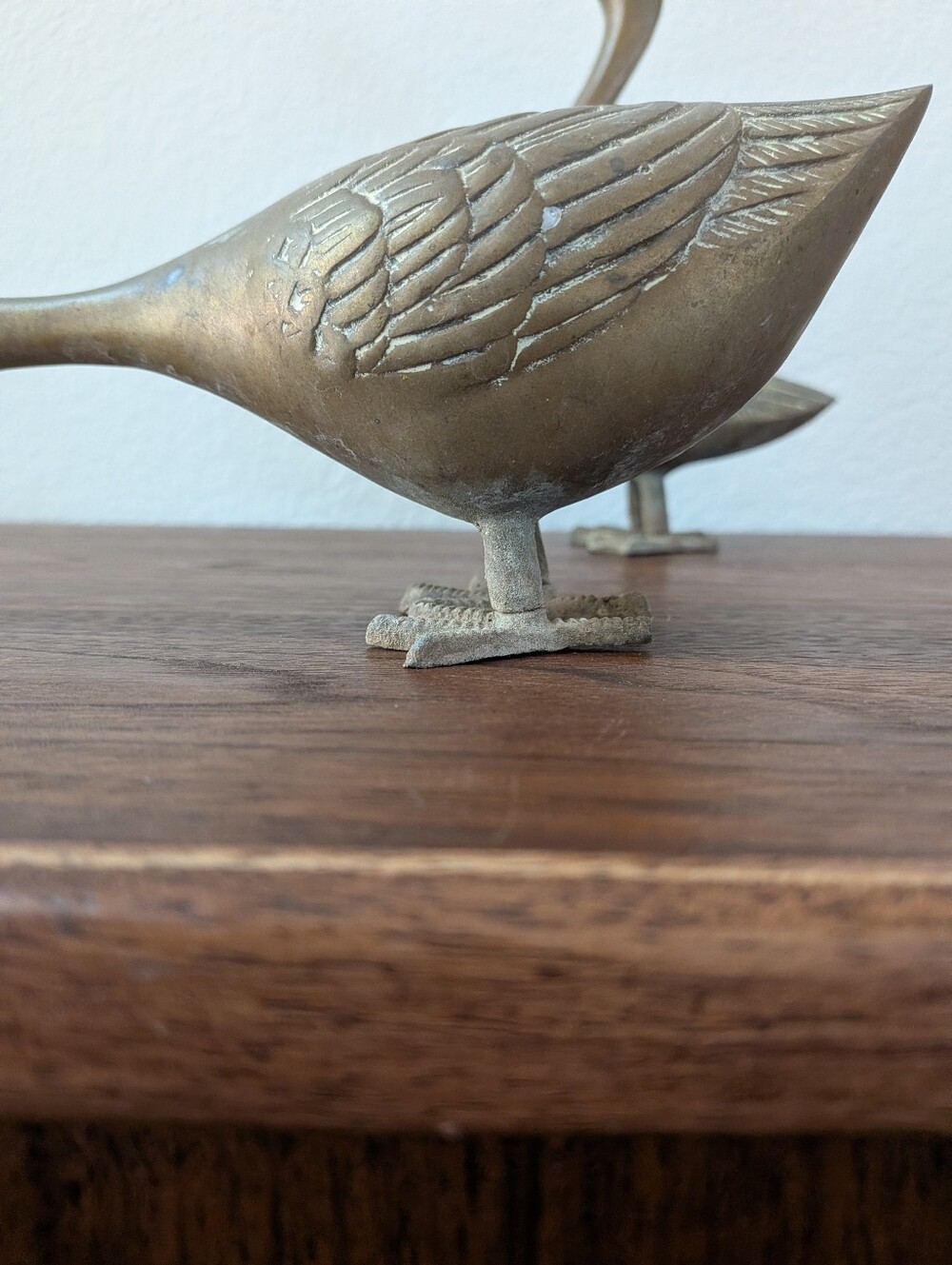 Vintage Pair Brass Geese Figurines Duck Statues MCM Decor - Picture 12 of 16